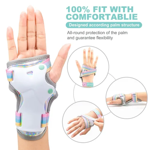 Miniatura 3 de SULIFEEL - Rodilleras de arcoíris y unicornio para niños, coderas, muñequeras con bolsa de cordón, juego de equipo de protección ajustable