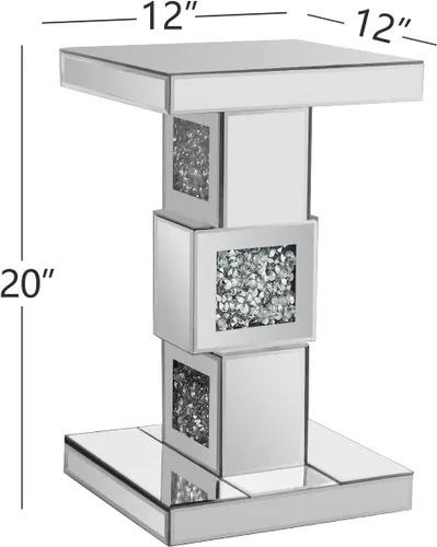 Miniatura 2 de Mesa auxiliar plateada con incrustaciones de cristal, mesa auxiliar moderna, mesa auxiliar cuadrada pequeña para sala de estar, dormitorio