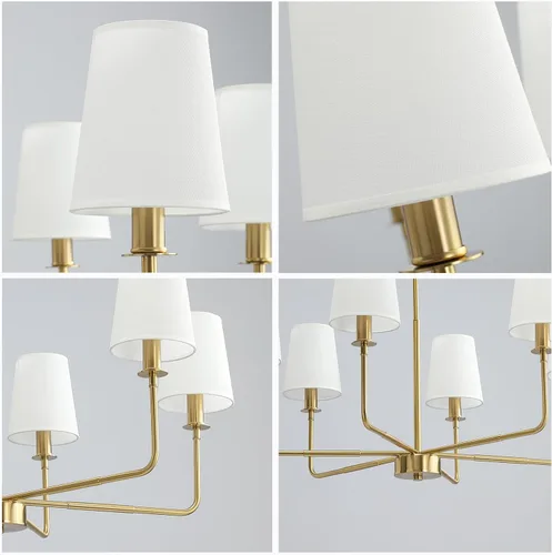 Miniatura 5 de Candelabro clásico de 6 luces con acabado dorado cepillado y pantallas de lino, base E12, lámpara rústica de techo para isla de cocina, comedor