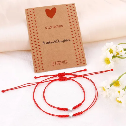 Miniatura 2 de Regalos para el día de la madre para mamá, hilo rojo, para madre e hija, juego de 2 pulseras de corazón a juego para mamá y yo, pulsera roja