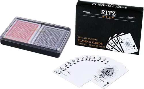 Miniatura 2 de 2 juegos de cartas de póker, tamaño Ritz, 100 % plástico, en caja de plástico