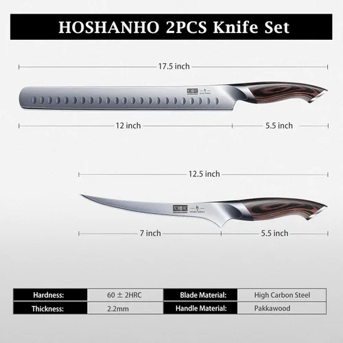 Miniatura 4 de HOSHANHO Juego de cuchillos para tallar barbacoa, cuchillo para cortar y deshuesar para cortar carne, cuchillo profesional ultra afilado