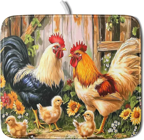 Miniatura 26 de Tapete de Secado de Platos de Sandía de Verano de Microfibra, Tapetes Escurridores de Platos de Cuadros de Búfalo de Limón Amarillo 16x18 Pulgadas
