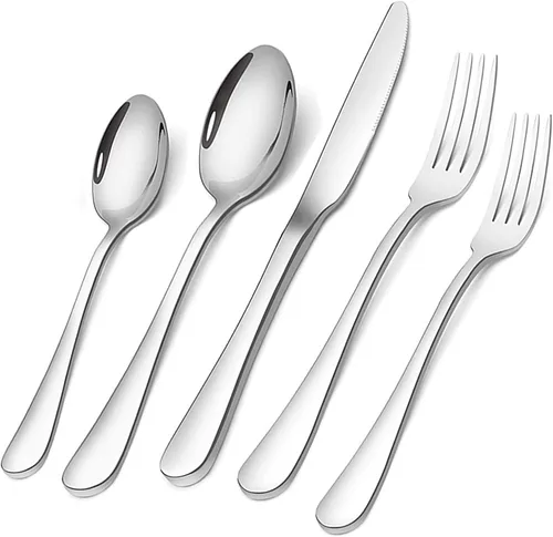 BRIOUT - Juego de cubiertos para 4 cubiertos de acero inoxidable, 20 piezas, incluye cuchillo mejorado, cuchara, tenedor, espejo pulido, apto para