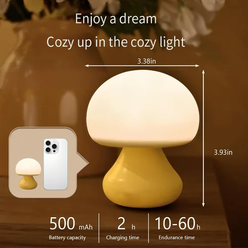 Miniatura 3 de Vivilumens Luz nocturna de hongos para niños, control táctil regulable de 3 niveles, temporizador de apagado automático, silicona segura para bebés