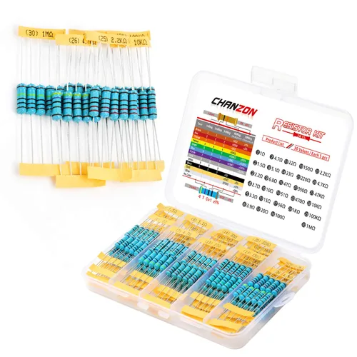 Miniatura 8 de Chanzon 60 valores 1/4W (0.25 vatios) Kit de resistencias fijas de película metálica 300 piezas 1R-4.7MR Ω ohmios ±1% Tolerancia 0.01 MF