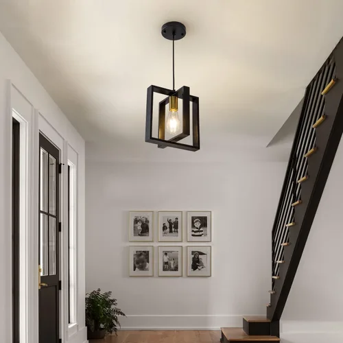 Miniatura 8 de Lámpara colgante negra de granja, candelabro pequeño de 1 luz, lámpara de comedor de madera con cable ajustable, luces colgantes para pasillo, isla