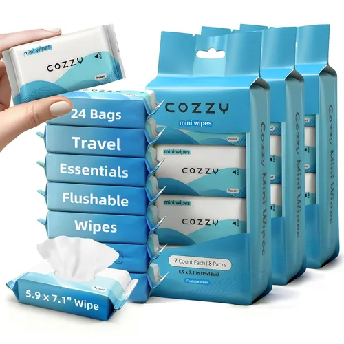 Miniatura 10 de COZZY Toallitas desechables de viaje, hipoalergénicas y sin perfume con 99.6% de agua, sin alcohol, a base de plantas, esenciales de viaje