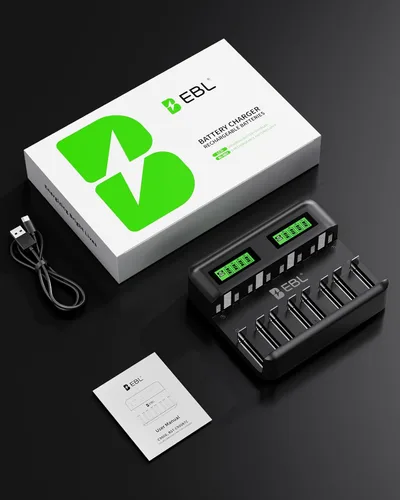 Miniatura 9 de EBL LCD Cargador de Batería de 8 Bahías, Cargador de Batería Recargable AA AAA C D para Baterías Recargables Ni-MH AA AAA C D Baterías con Puerto