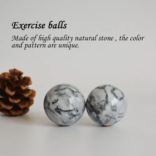 Miniatura 4 de Bolas de baoding tradicionales chinas de mármol natural negro y blanco para ejercicio de salud, medicina, bolas de masaje para terapia de manos