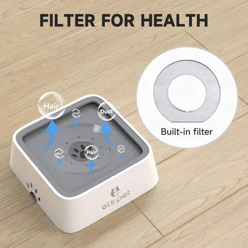 Miniatura 6 de ELS PET - Dispensador de agua sin derrames y de alimentación lenta - Tazón de viaje de gran capacidad de 70oz/2L para perros y gatos (Gris)