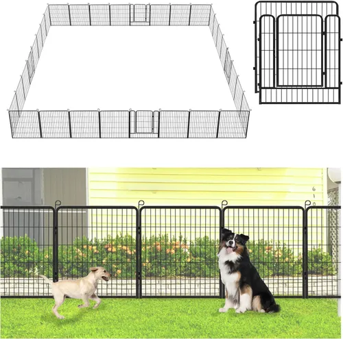 Miniatura 15 de Valla decorativa de metal para jardín con puerta, 32 pulgadas de alto x 64 pies de largo, valla sin excavación, 24 paneles para perros, valla