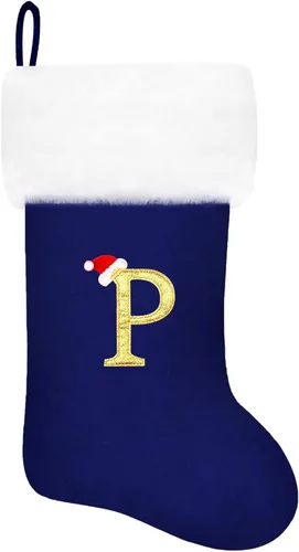 Miniatura 87 de Calcetines de Navidad bordados de 20 pulgadas con monograma, terciopelo negro con puño de felpa blanca supersuave, adornos clásicos para decoración