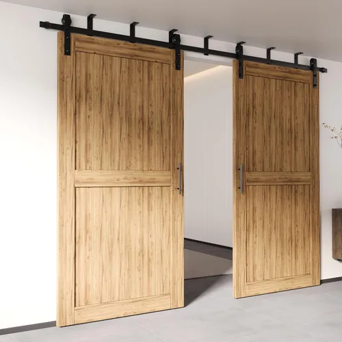 Homacer Kit de herrajes para puerta corrediza de granero sin derivación, para puertas dobles/dobles, pista plana de 4 pies de largo, solo uso