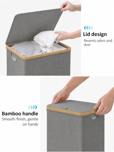Miniatura 4 de iEGrow Cesto para la ropa sucia con tapa, cesta grande para la ropa sucia de 110 litros con asa y tapa, organizador de ropa plegable con bolsa Gris