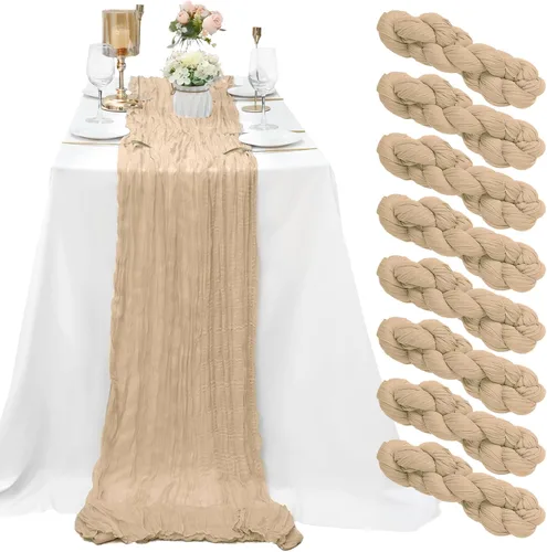 Miniatura 42 de Paquete de 8 caminos de mesa de estopilla verde salvia de 10 pies, camino de mesa de gasa, tela de queso, 35x120 pulgadas, caminos de mesa bohemios