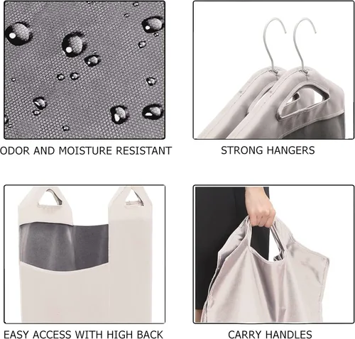 Miniatura 4 de The Fine Living Co. - Bolsa colgante para ropa sucia, colgador resistente, organizador de cestas de armario que ahorra espacio (beige)