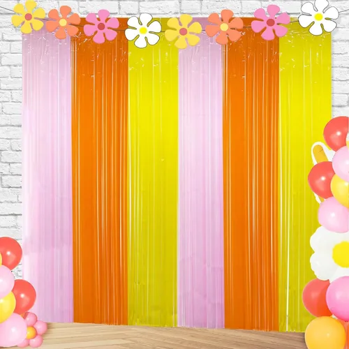Groovy - Cortinas de flecos de papel de aluminio para decoración de fiesta de cumpleaños, paquete de 2 unidades de 3.28 x 6.56 pies, color naranja,