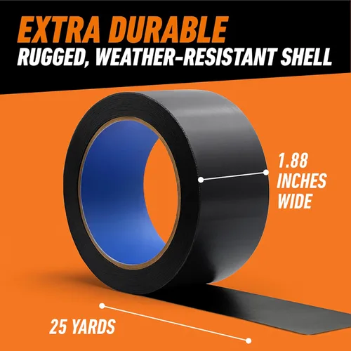Miniatura 6 de GORILLA - Cinta adhesiva para todo tipo de clima, negra, 1.88 pulgadas x 25 yardas (paquete de 25) - Cinta impermeable resistente a los rayos UV y a