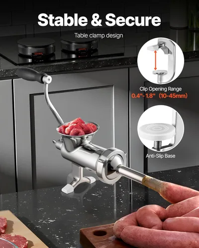 Miniatura 2 de VEVOR Molinillo de Carne Manual, Molinillo de Carne de Acero Inoxidable 304 con Abrazadera de Mesa de Acero, #12 Picadora de Carne para Salchichas