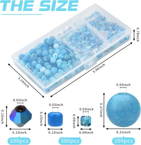 Miniatura 3 de Rired 27 Kit de Pulseras de Cuentas de Manualidades Surtidas, Cuentas Azul Columbia Incluyendo 7 Tipos de Cuentas Redondas/Cuentas de Pony