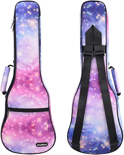 CLOUDMUSIC Funda para ukelele - Mochila acolchada para concierto de 23 pulgadas (concierto, noche estrellada rosa y púrpura)