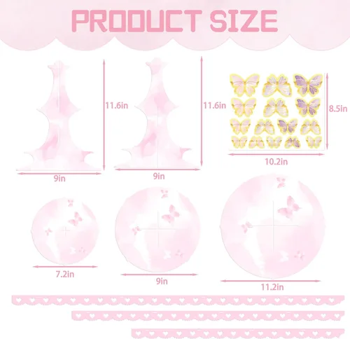 Miniatura 3 de Soporte para cupcakes de mariposa de 3 niveles, decoración de mariposa rosa, soporte para cupcakes de princesa, torre de postre para bodas