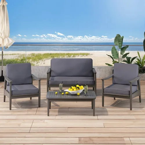 Miniatura 2 de Christopher Knight Home Willowbrook Outdoor - Juego de 4 piezas para chat (madera de acacia), color gris