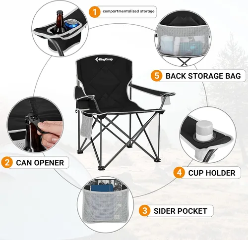 Miniatura 5 de KingCamp Silla plegable portátil para camping, asiento totalmente acolchado con bolsillo lateral y soporte para tazas, para portones traseros