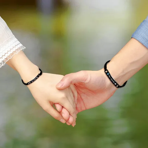 Miniatura 2 de Uloveido 1 par de pulseras trenzadas hechas a mano con grabado para parejas, parejas para él y ella, pulseras para hombres, mujeres, novio y novia