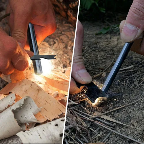Miniatura 4 de BCHARYA Fire Starter Survival Tool, Ferro Rod Kit with Leather Neck Lanyard and Multi-Tool Striker, Flint and Steel Survival Igniter with Tinder