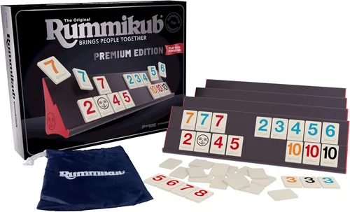 Miniatura 2 de Rummikub Edición Premium de Pressman - Incluye estantes - Azulejos grandes con números grabados y una bolsa de almacenamiento para la experiencia