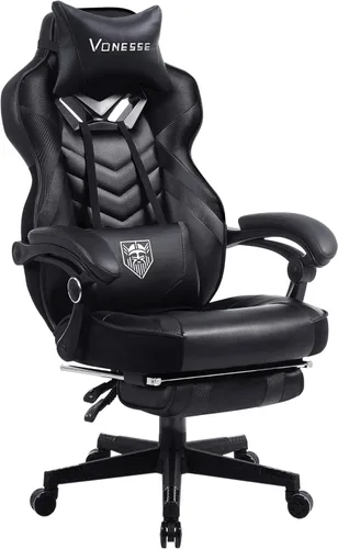 Vonesse Silla de juegos, silla de oficina grande y alta con reposapiés y masaje, sillas de juegos para adultos con soporte lumbar, silla ergonómica