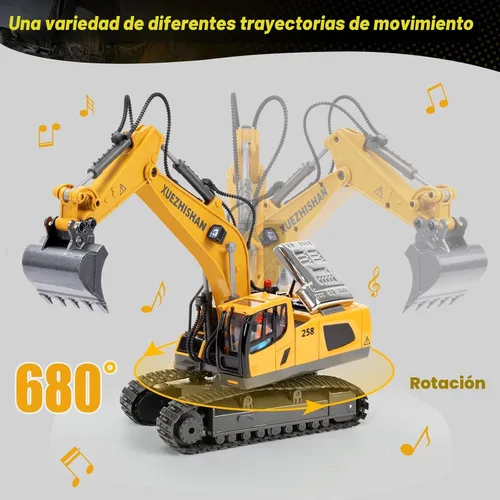 Miniatura 2 de Excavadora de control remoto para niños, excavadora RC con 2 baterías recargables, luces de pala de metal y sonidos de 2.4 GHz, mejor juguete