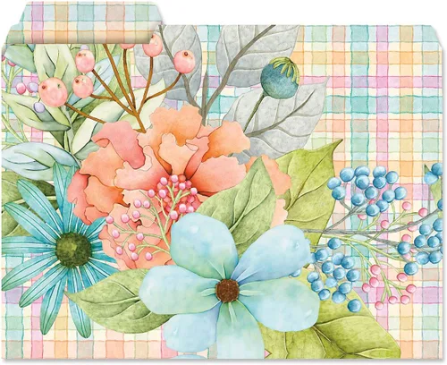 Miniatura 2 de 12 carpetas Sentiment Garden - Juego de 12, 3 diseños, pestañas escalonadas de corte 1/3, impresión botánica floral pastel, suministros de oficina