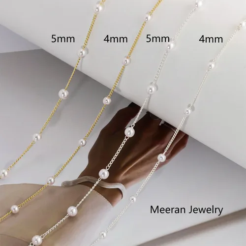 Miniatura 5 de Meeran Collar de perlas para mujer, delicado collar de perlas chapadas en oro de 14 quilates, collar de perlas blancas simples, collar de cadena