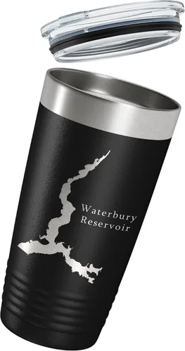 Miniatura 3 de Waterbury Reservoir Tumbler Lake Map Travel Mug Insulated Laser Engraved Coffee Cup Vermont 20 oz Black
