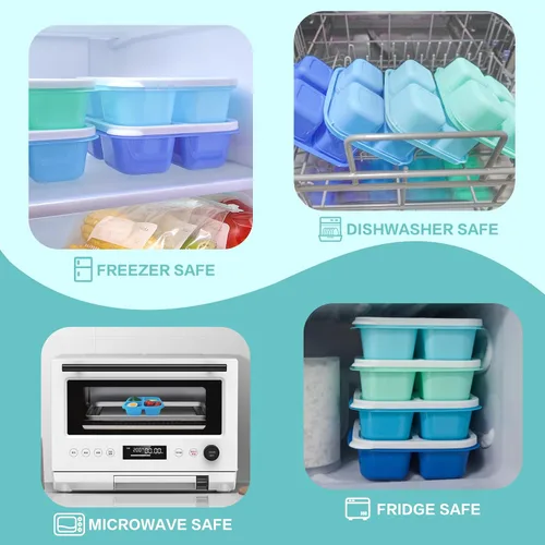 Miniatura 4 de Finorder Paquete de 4 recipientes de comida con 4 compartimentos para adultos, contenedores reutilizables para almuerzo de oficina, picnic