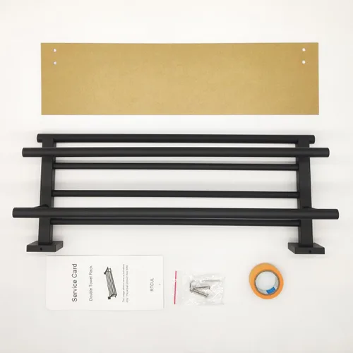 Miniatura 6 de Toallero con estante de 20 pulgadas, toalleros dobles para baño, soporte de toallas de baño negro mate, toallero de acero inoxidable SUS304