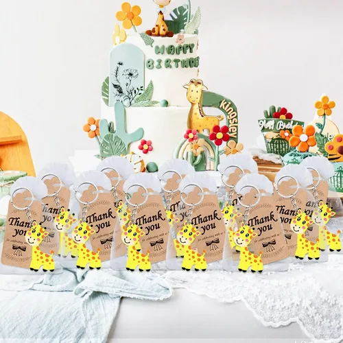 Miniatura 5 de El paquete de 60 recuerdos de fiesta de jirafa incluye 20 llaveros de jirafa, 20 etiquetas de agradecimiento, 20 bolsas de regalo para fiesta
