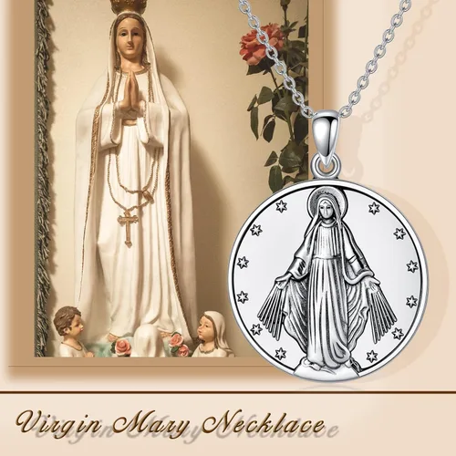 Miniatura 6 de POTOPYY S925 - Collar con colgante de plata de ley de San MiguelSan Benito y Virgen María para hombres y mujeres Plata esterlina