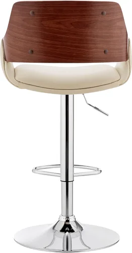 Miniatura 7 de Armen Living Adele - Taburete giratorio moderno de altura ajustable de piel sintética y madera de nogal con base cromada para encimera de isla