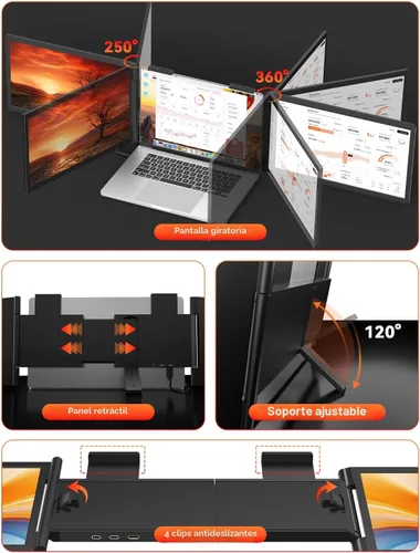 Miniatura 6 de HotYeah Extensor de pantalla para laptop, conexión de un cable (Windows y Mac), monitor portátil dual 1080P de 14 pulgadas, USB-C HDMI, pantalla