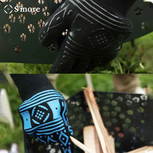 Miniatura 5 de S'more Guantes de barbacoa resistentes al calor, guantes de parrilla al aire libre, guantes de silicona antideslizantes para horno, guantes largos