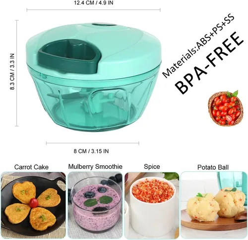 Miniatura 7 de Ourokhome Procesador manual de alimentos, picador de verduras, picador de ajo portátil con cuerda de mano, cortador de cebolla para verduras, Azul
