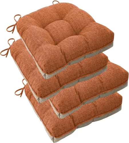 Miniatura 9 de ELFJOY Cojines para sillas de comedor de 18 x 18 x 3 pulgadas, juego de 4 cojines para sillas de cocina con lazos y respaldo antideslizante, cómodo