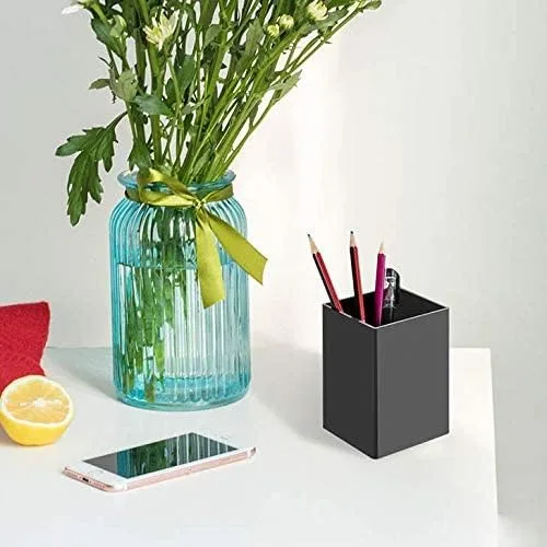 Miniatura 5 de NIUBEE Portalápices acrílico negro, paquete de 4, organizador de escritorio para lápices, accesorios de escritorio para escritorio de oficina