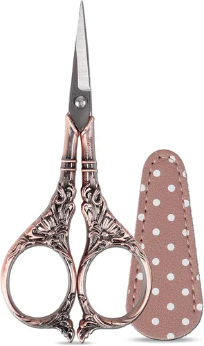 Tijeras pequeñas para bordar con cubierta de cuero, tijeras de acero inoxidable de punta afilada de 4.5 pulgadas para manualidades, herramientas de