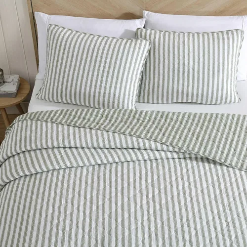 Miniatura 3 de Stone Cottage - Juego de edredón de tamaño individual, ropa de cama reversible de algodón con fundas de almohada a juego, juego de cama ideal a Verde