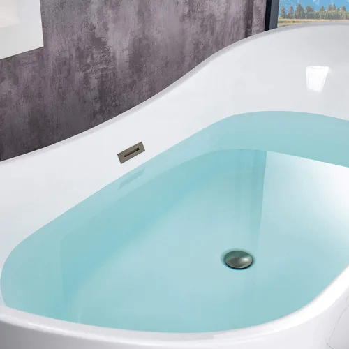 Miniatura 12 de WOODBRIDGE Bañera de acrílico independiente de 71 pulgadas, bañera blanca de remojo contemporáneo con desbordamiento y drenaje de níquel cepillado